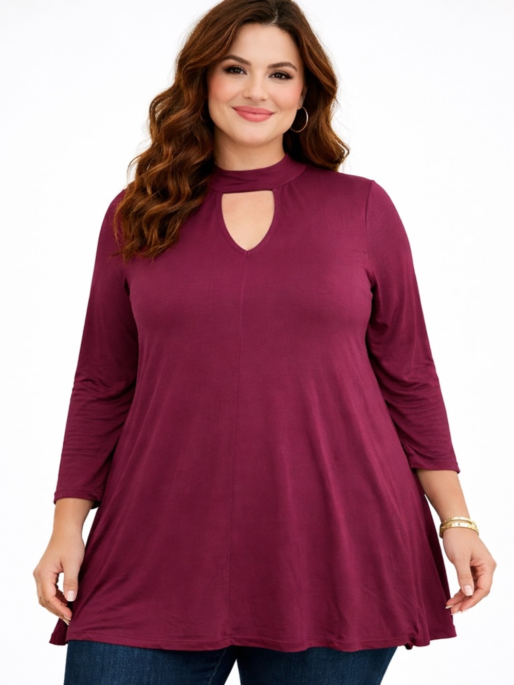 Express XL Burgundy Tunic Top Keyhole Neck Stretch Soft Wine Color